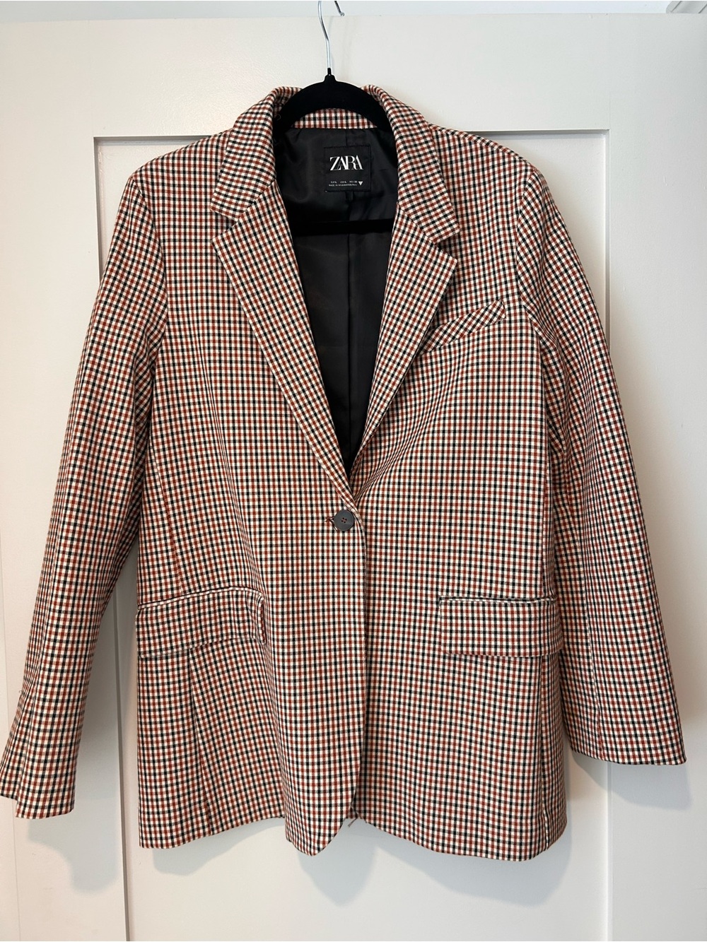 ZARA Women's Checked Blazer in Brown/Black/Red